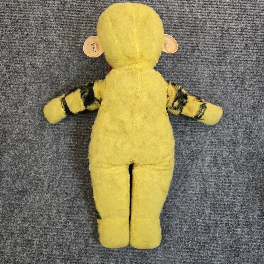 Vintage Yellow & Black Plush Monkey Doll Rubber Face Red Bow Tie 18